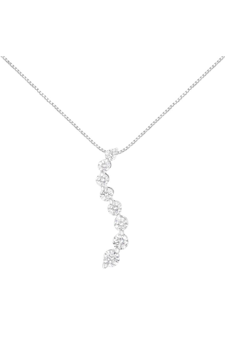 AGS Certified 14k White Gold 3.0 Cttw Diamond Journey 18" Pendant Necklace, Main, color, White