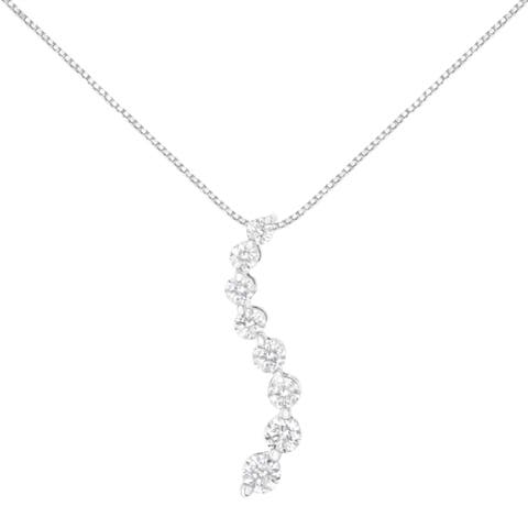 AGS Certified 14k White Gold 3.0 Cttw Diamond Journey 18" Pendant Necklace
