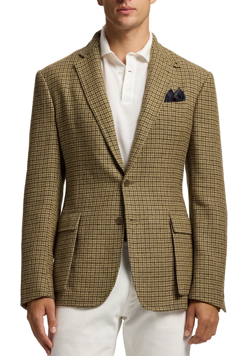 Kent Hand Tailored Houndstooth Check Linen & Wool Sport Coat, Main, color, SAGE/ BROWN MULTI
