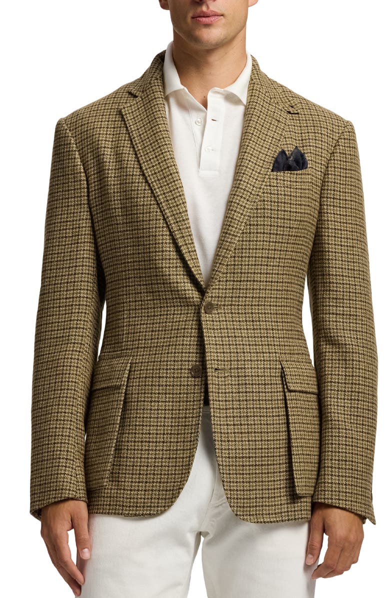 Ralph Lauren Purple Label Kent Hand Tailored Houndstooth Check Linen & Wool Sport Coat, Main, color, Sage/ Brown Multi
