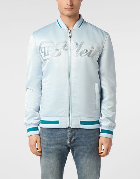 Satin Bomber Jacket Logo Strass Men