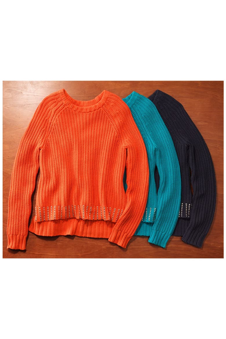 Studded Hem Crewneck Sweater, Alternate, color, BLACK/ GOLD