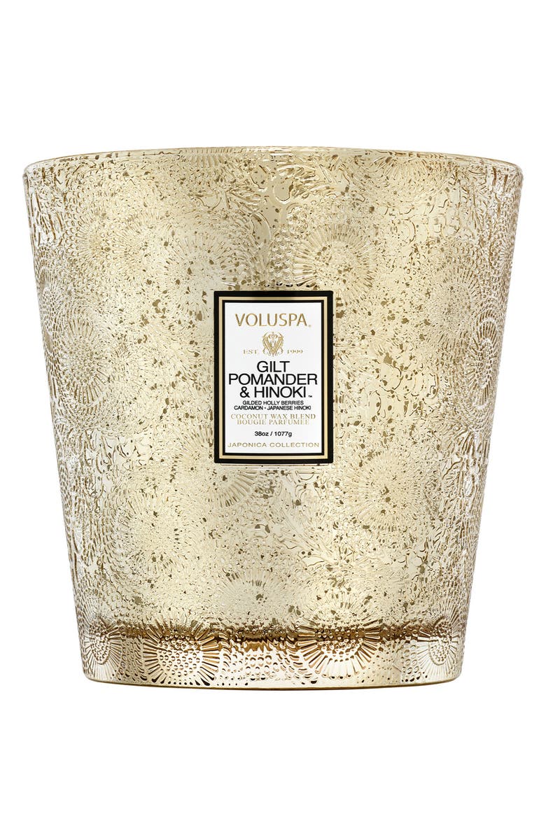 Voluspa Gilt Pomander & Hinoki Three-Wick Hearth Candle, Alternate, color, 