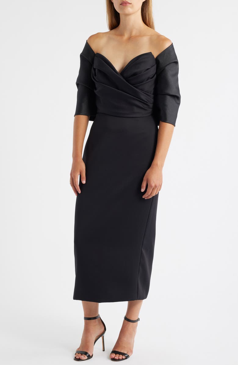 Amsale Mikado Shoulder Wrap, Alternate, color, Black