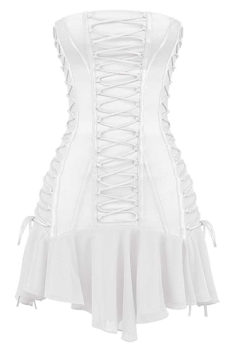 Sirena Strapless Ruffle Minidress, Alternate, color, WHITE