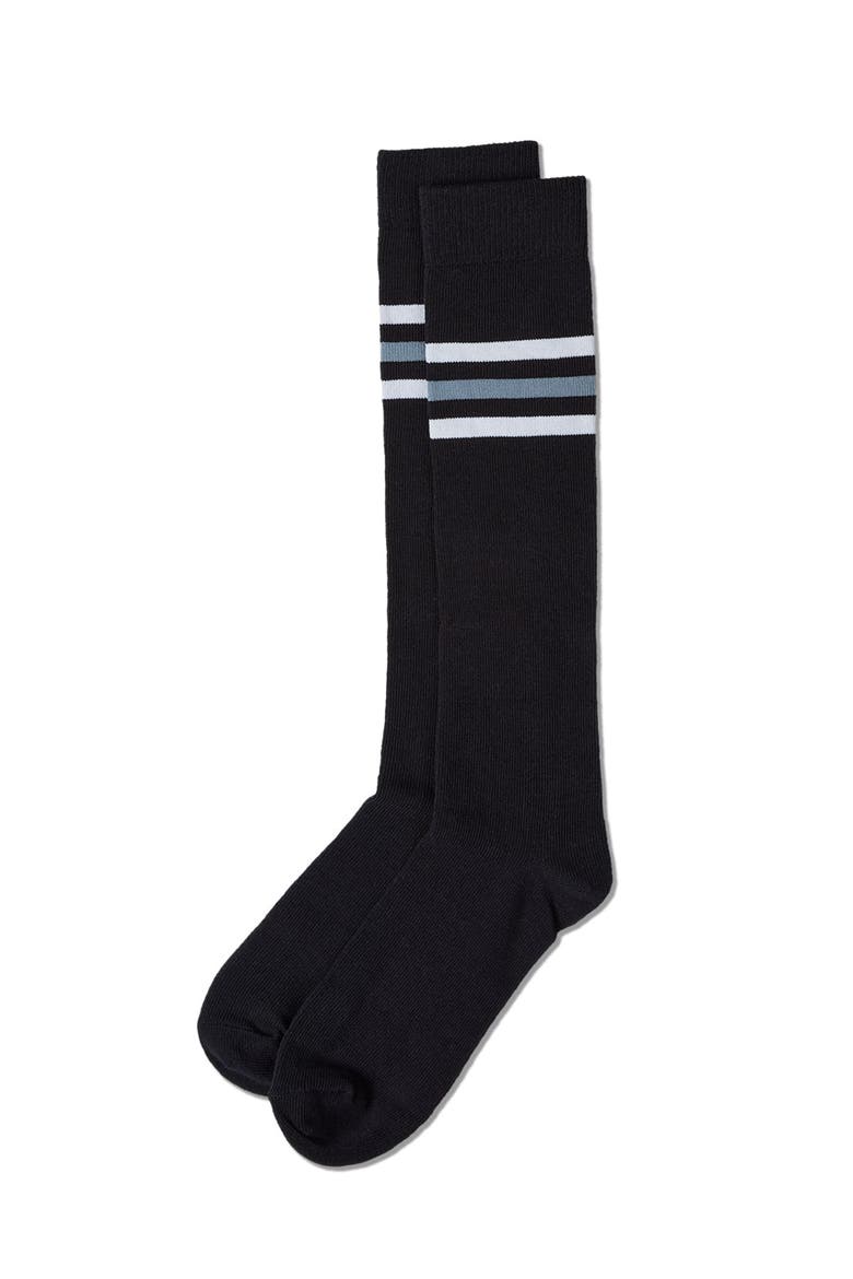 Triple-Stripe  Varsity Knee High Sock, Alternate, color, Navy