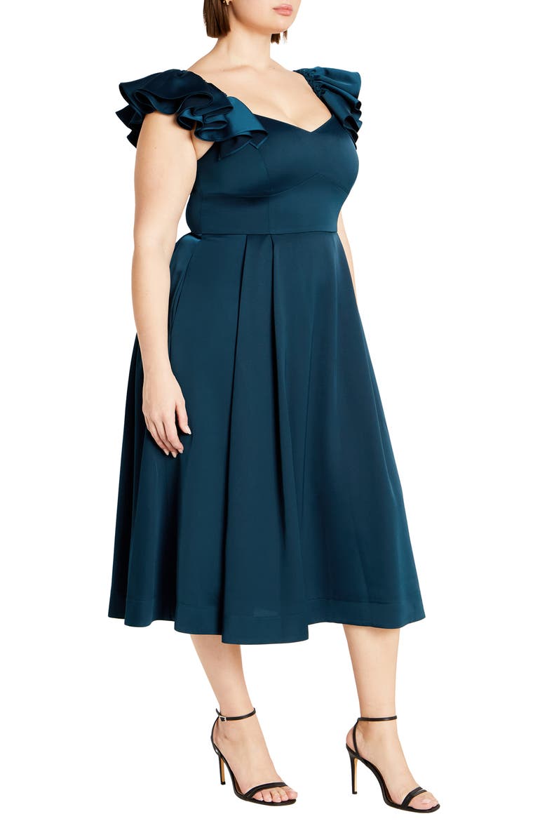 Roselyn Ruffle Sleeve Dress, Alternate, color, EMERALD