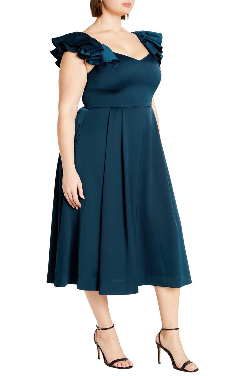 City Chic Roselyn Ruffle Sleeve Dress, Alternate, color, Emerald