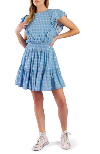 Shop Flying Tomato Ruffle Cap Sleeve Textured Minidress In Powder Blue