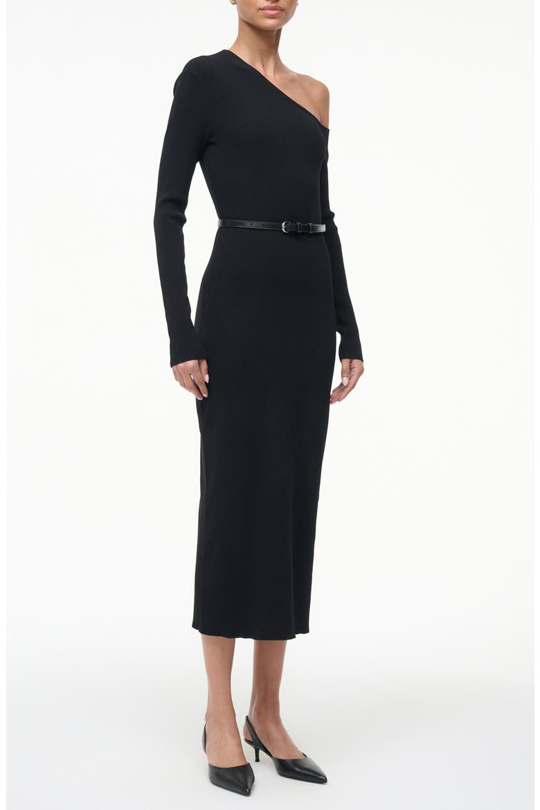 Lois One-Shoulder Long Sleeve Rib Dress, Alternate, color, BLACK