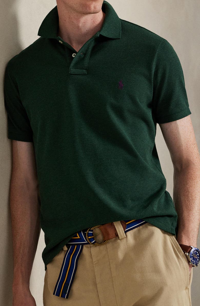 Polo Ralph Lauren Solid Cotton Polo Shirt, Alternate, color, Scotch Pine Heather