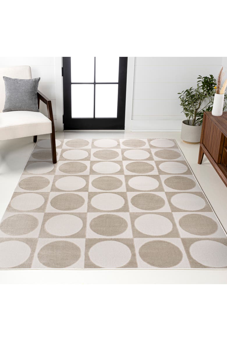 Helena Modern Geometric Circles In Squares High-Low Area Rug, Alternate, color, Beige/Cream