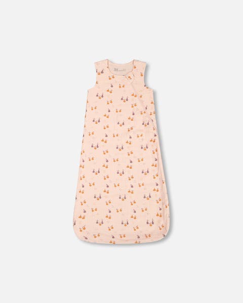Baby Girl's Printed Muslin Sleep Sack Peach With Pears