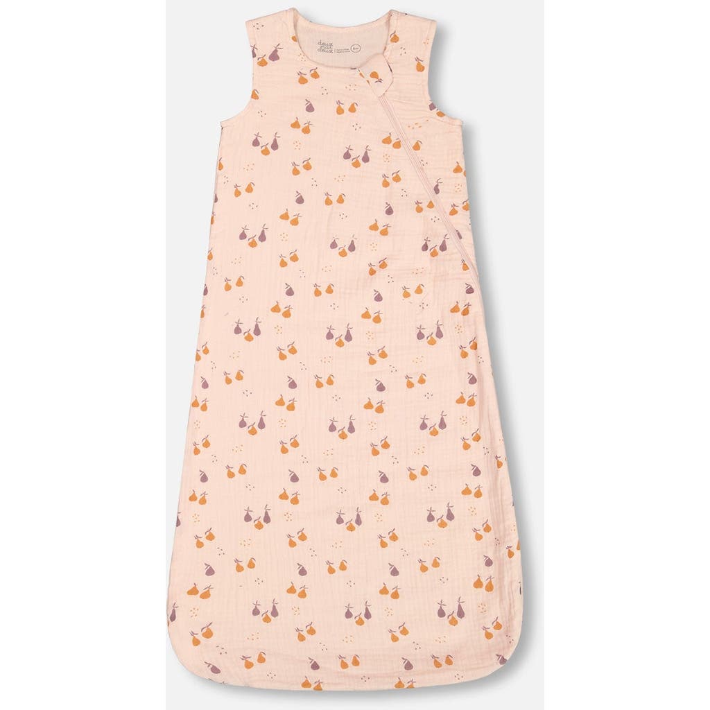 DEUX PAR DEUX DEUX PAR DEUX BABY GIRL'S PRINTED MUSLIN SLEEP SACK PEACH WITH PEARS