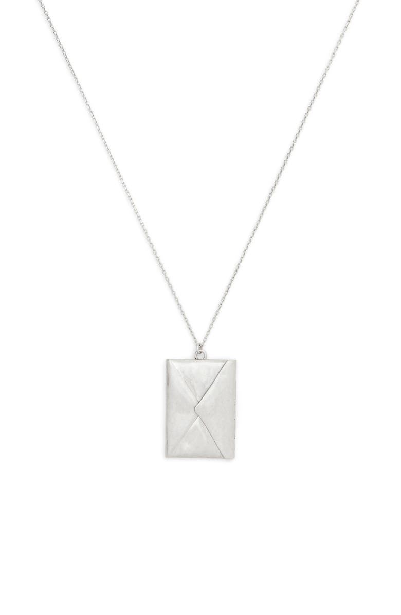 COACH Runway Envelope Long Necklace, Main, color, Antique Silver