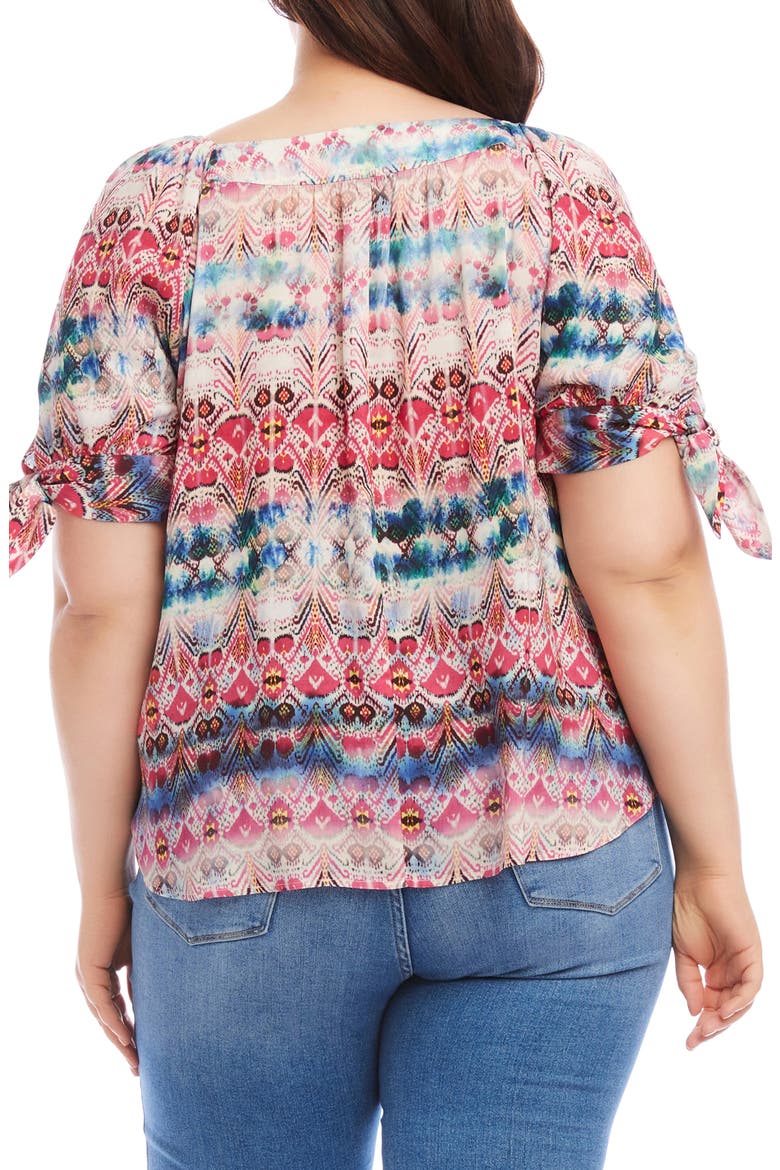 Square Neck Tie Cuff Top, Alternate, color, PRINT PINK