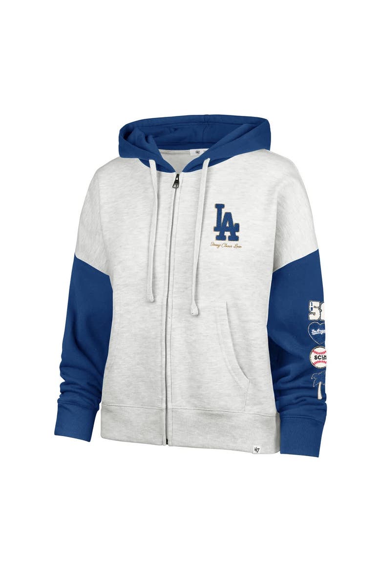 Women's '47 x Stoney Clover Lane Heather Gray/Royal Los Angeles Dodgers Color Block Full-Zip Hoodie, Alternate, color, Heather Gray