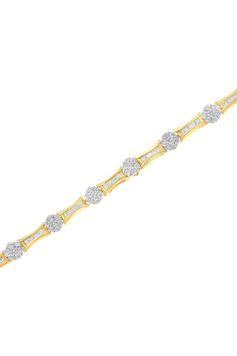 10K Gold 2.00 cttw Round and Baguette-Cut Diamond Link Bracelet, Alternate, color, Yellow