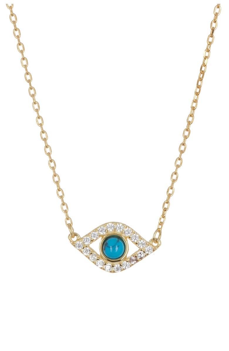 Adornia 14K Yellow Gold Plated Evil Eye CZ Station Necklace, Alternate, color, Yellow