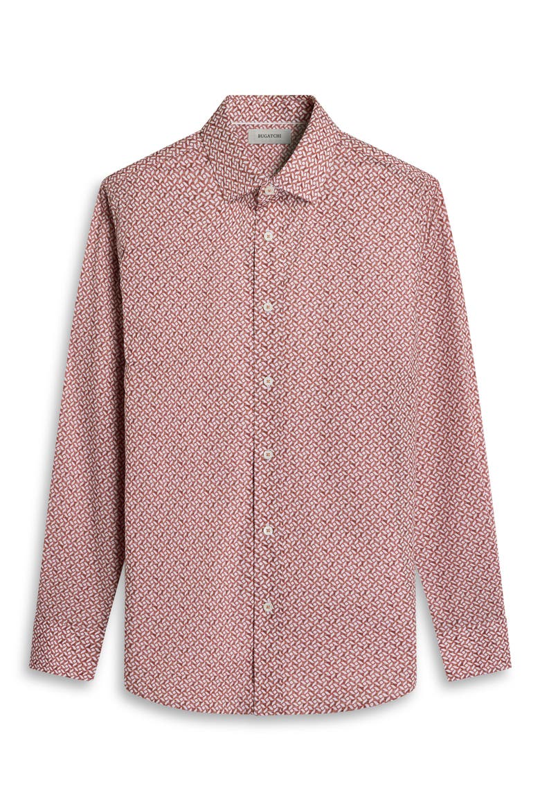 Axel Shaped Fit Mosaic Print Stretch Cotton Button-Up Shirt, Alternate, color, SIENNA