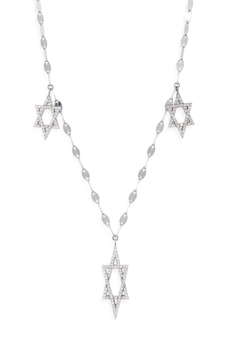 LANA 14K Gold Pavé Diamond Triple Star of David Necklace, Main, color, White