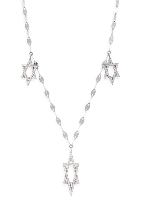 14K Gold Pavé Diamond Triple Star of David Necklace