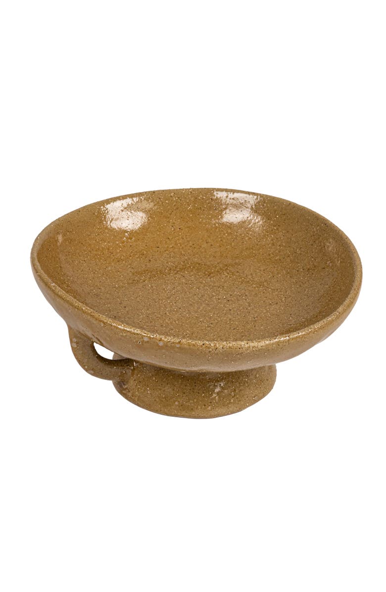 Storied Home Stoneware Footed Pedestal Bowl with Handles, Reactive Glaze, Taupe, Main, color, Taupe