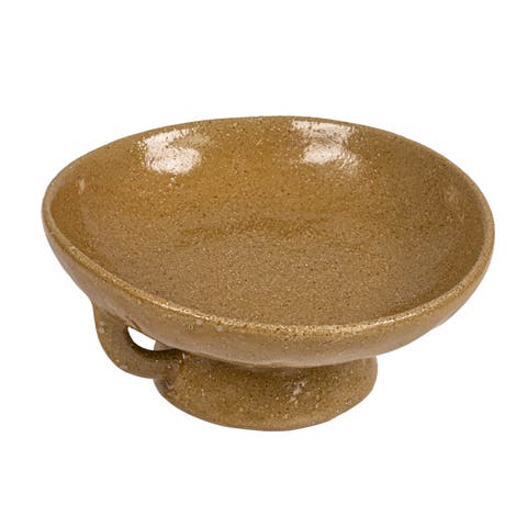 Stoneware Footed Pedestal Bowl with Handles, Reactive Glaze, Taupe
