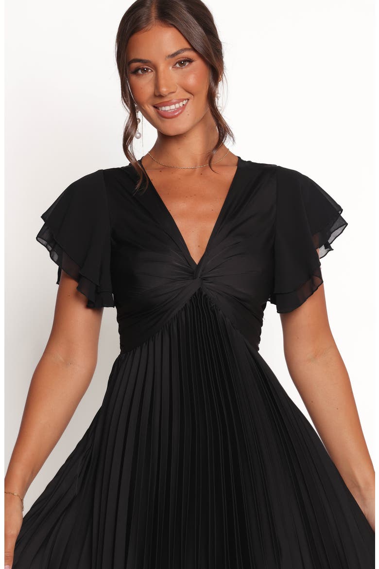 Nova Flutter Sleeve Midi Dress, Alternate, color, BLACK