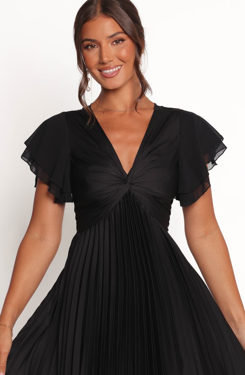 Petal & Pup Nova Flutter Sleeve Midi Dress, Alternate, color, Black