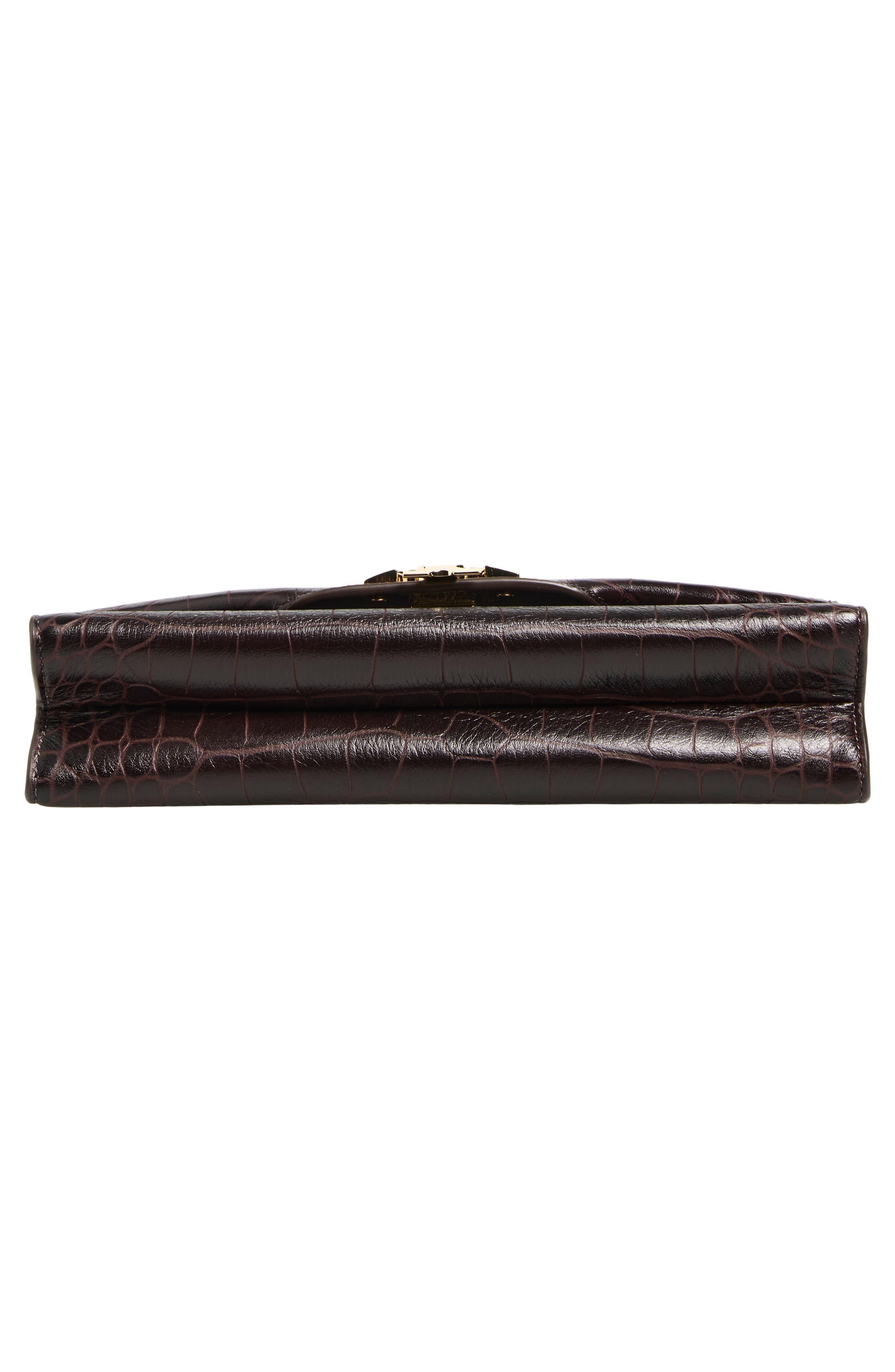 Charlie Croc Embossed Leather Envelope Clutch, Alternate, color, DARK BROWN