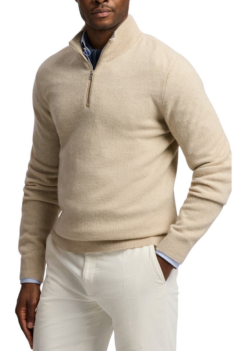 Bird's Eye Cashmere Half Zip Sweater, Alternate, color, CHAMPAGNE MELANGE