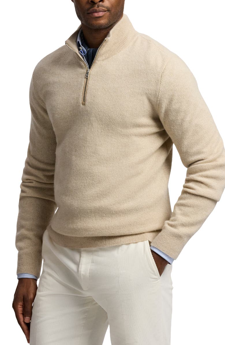 Ralph Lauren Purple Label Bird's Eye Cashmere Half Zip Sweater, Alternate, color, Champagne Melange