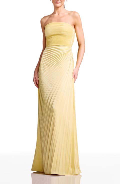 Kinley Accordion Pleat Strapless Evening Gown