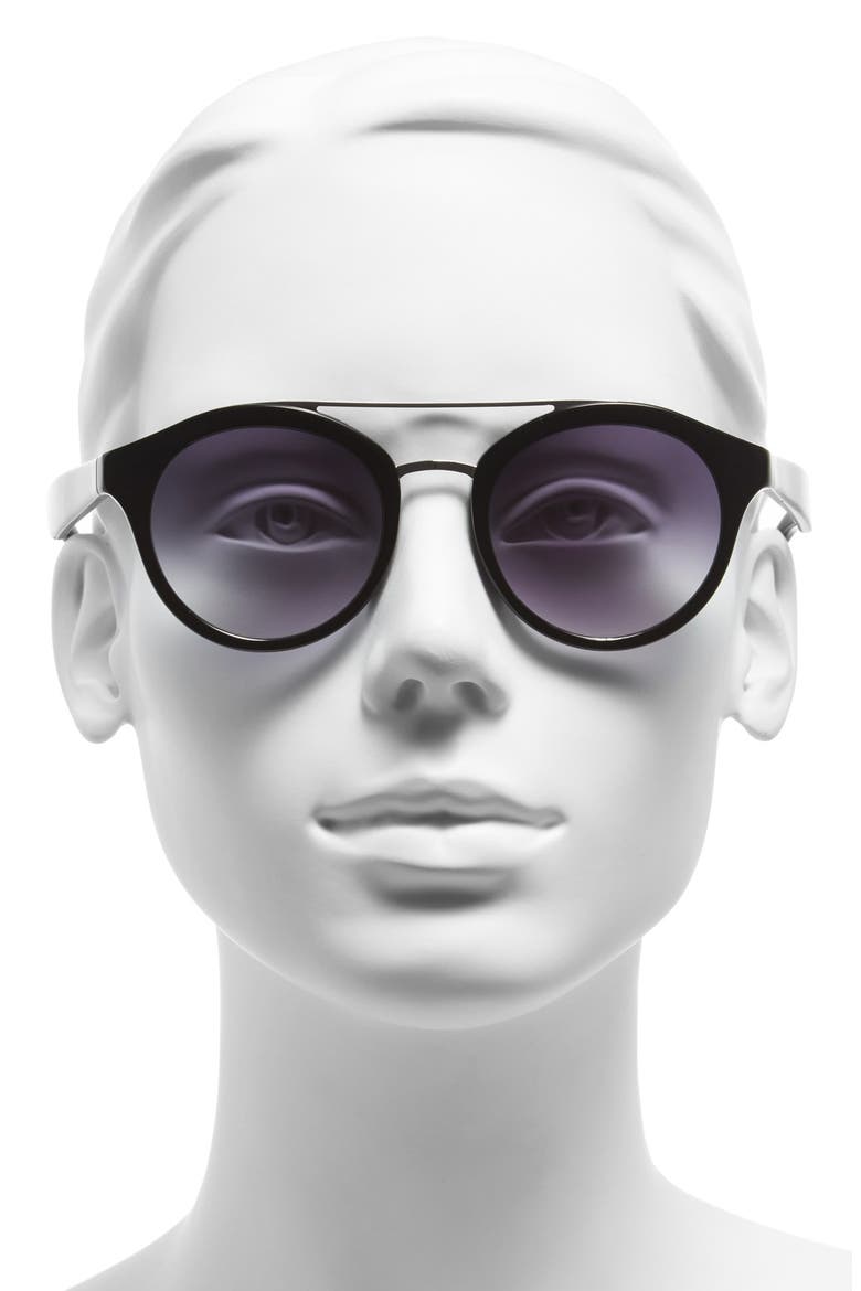 48mm Round Polarized Sunglasses, Alternate, color, BLACK/ SILVER