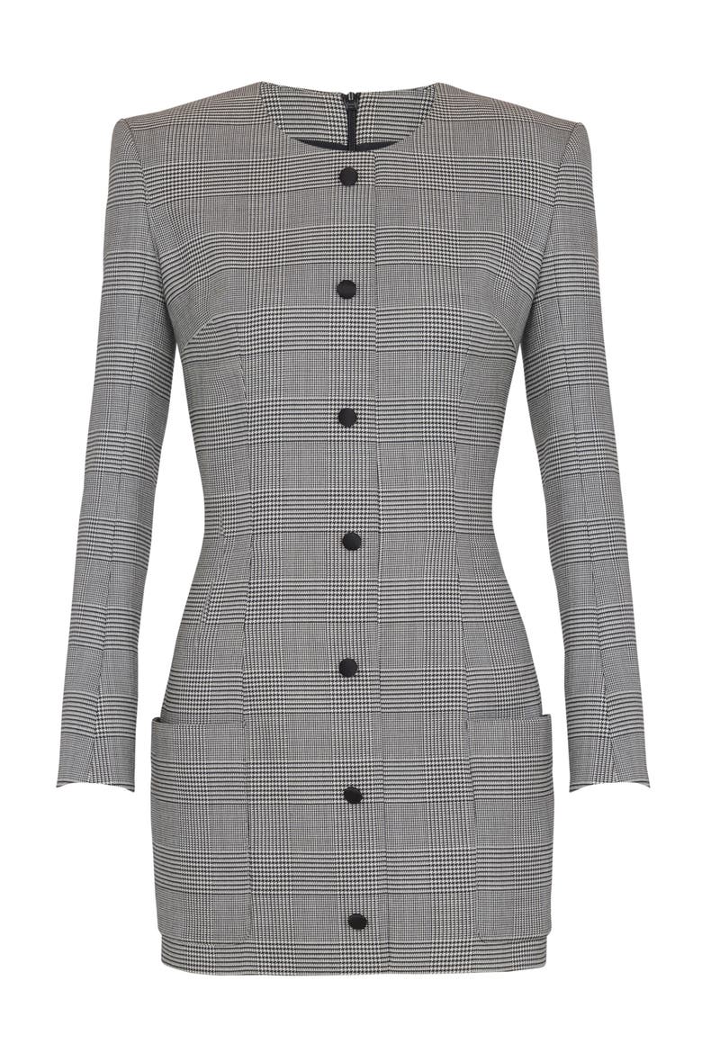 Short dress in Prince of Wales jacquard, Alternate, color, black