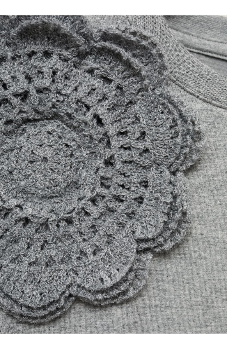 MANGO 3D Flower Stretch Cotton T-Shirt, Alternate, color, Medium Heather Grey