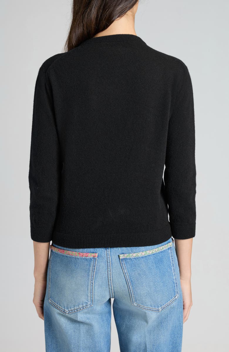 Valentino Garavani Satin Bow Virgin Wool Cardigan, Alternate, color, Black