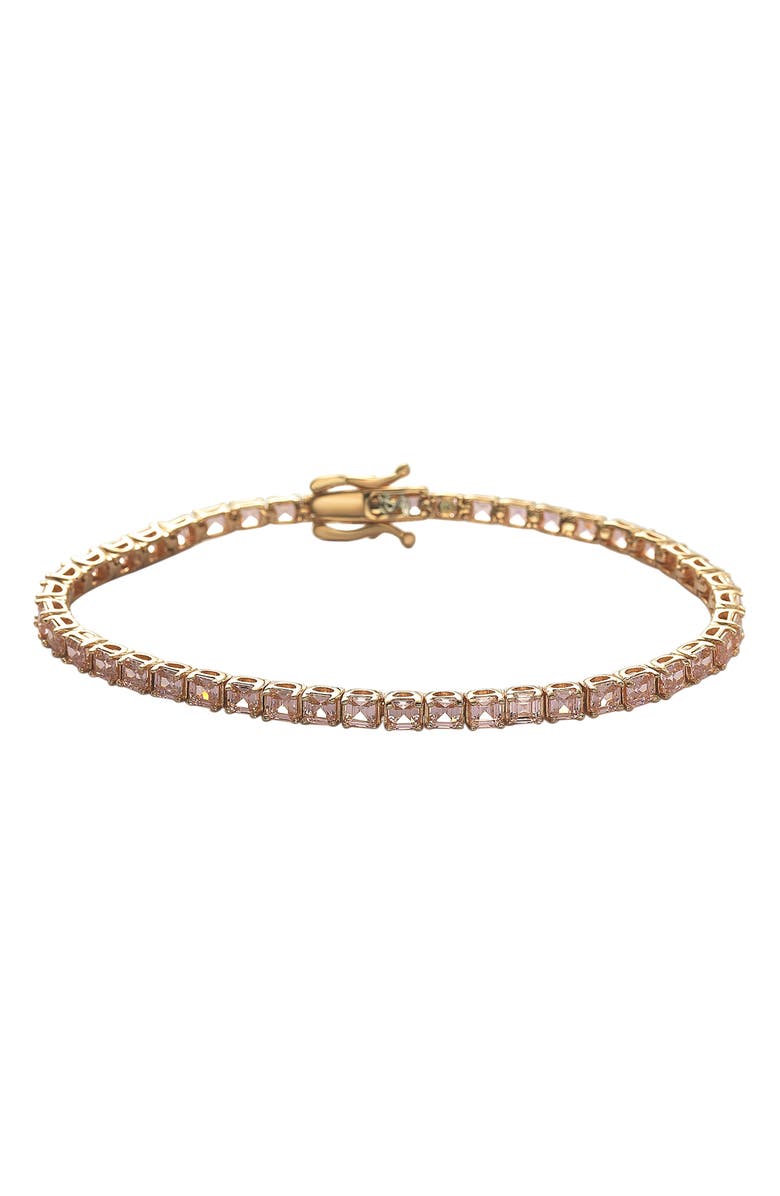 SUZY LEVIAN 14K Rose Gold Plated Sterling Silver Asscher Cut Pink Cubic Zirconia Tennis Bracelet, Main, color, Pink