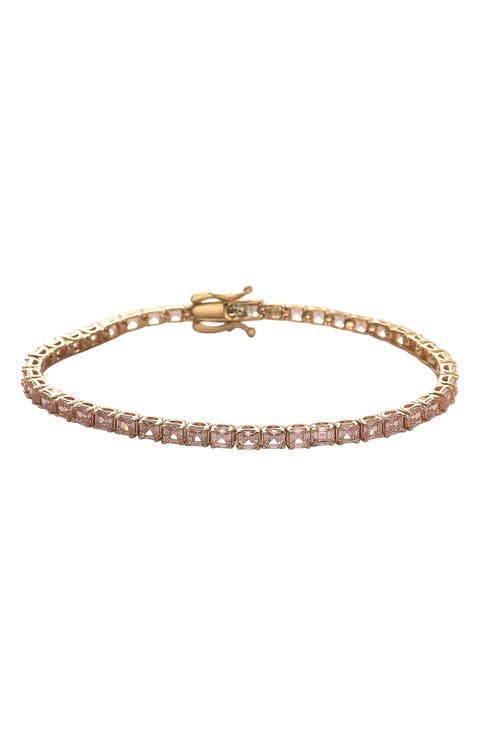 14K Rose Gold Plated Sterling Silver Asscher Cut Pink Cubic Zirconia Tennis Bracelet