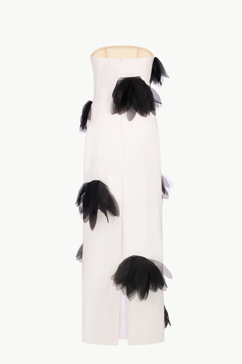 Strapless Floral-Applique Column Gown, Alternate, color, White