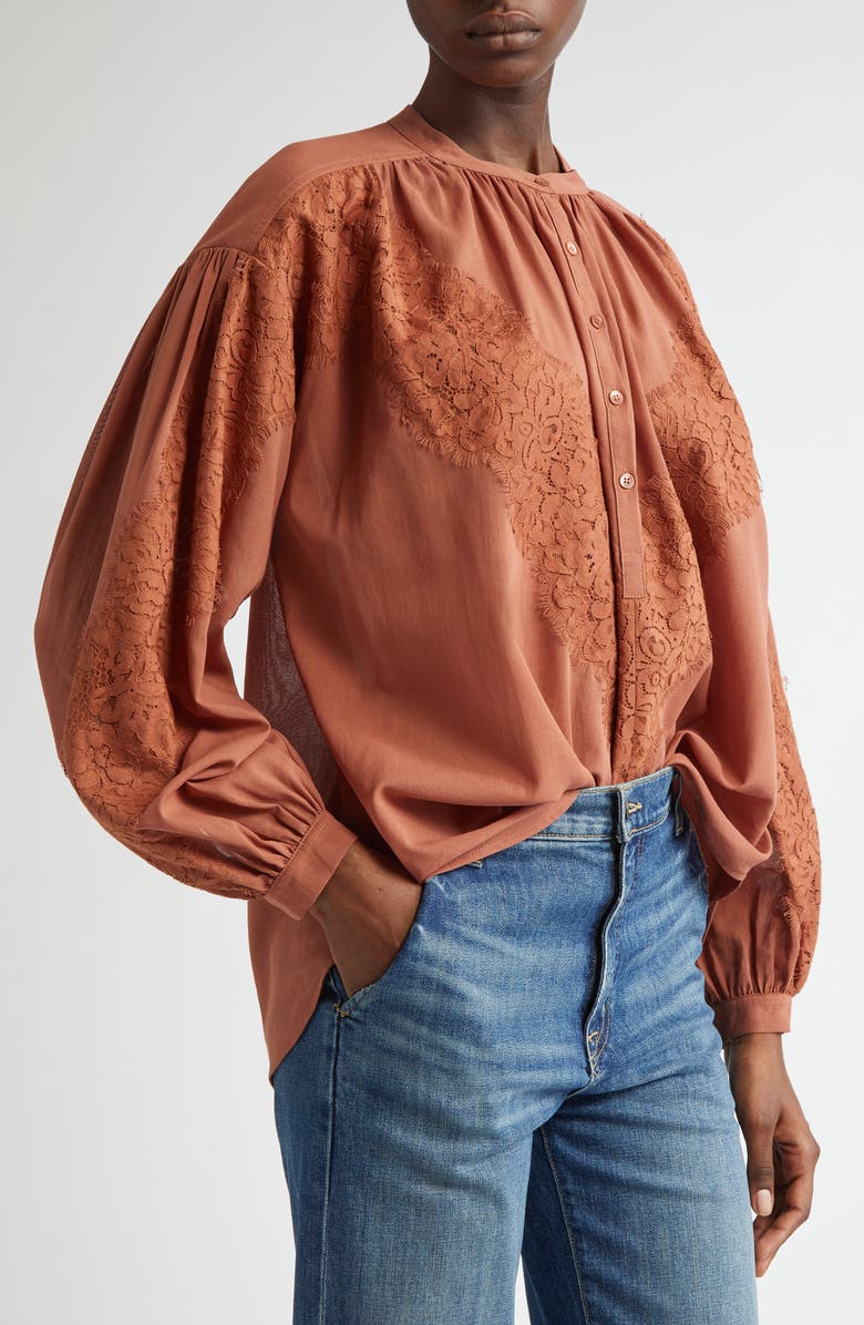 A.L.C. Elaine Lace Detail Cotton Button-Up Shirt, Alternate, color, 