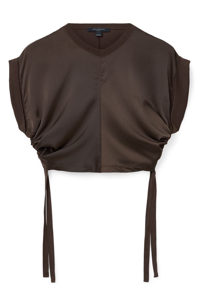 AllSaints Mira Cinched Side Satin T-Shirt, Alternate, color, Torte Brown