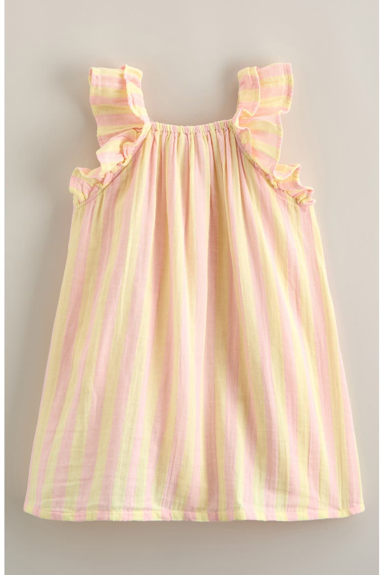 Kids' Double Ruffle Dress, Alternate, color, PINK- YELLOW SUNNY STRIPE