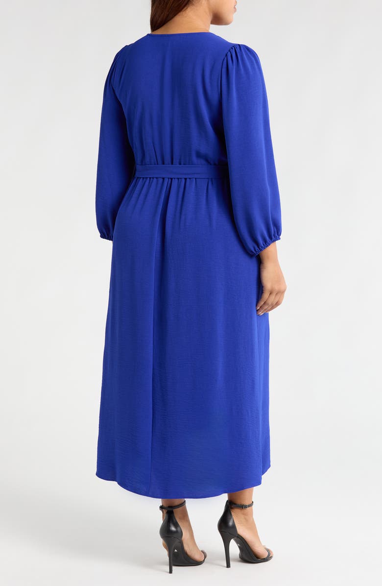 Connected Apparel Tie Waist Long Sleeve Wrap Dress, Alternate, color, Saphire