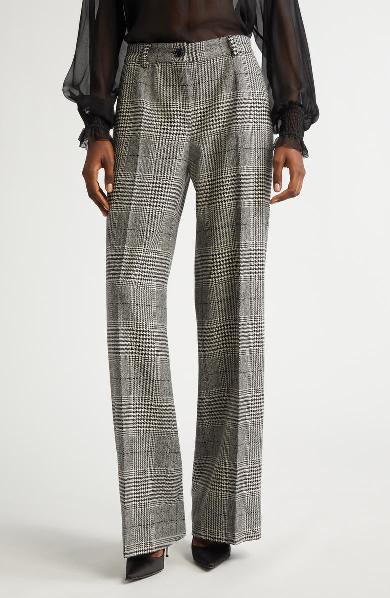 Dolce&Gabbana Houndstooth Check Wool & Cashmere Wide Leg Trousers, Main, color, S8100 Quadri-Check-Tartan