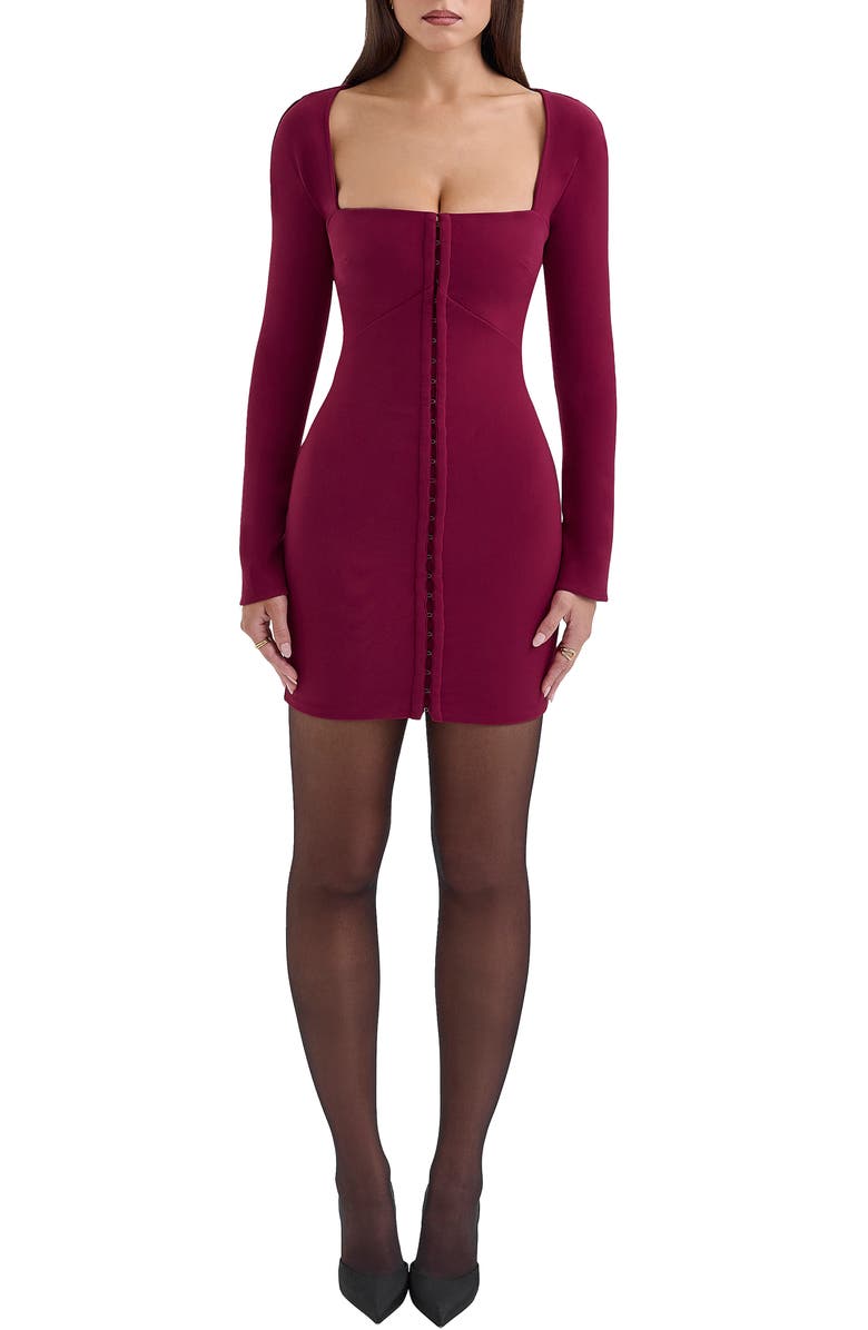 HOUSE OF CB Selene Long Sleeve Minidress, Main, color, Beet Red
