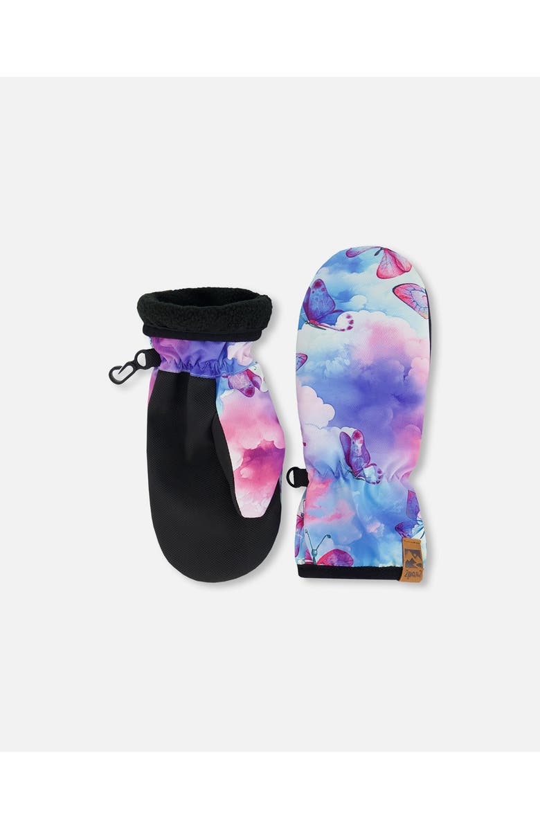 Deux par Deux Girl's Printed Mid-Season Mittens Butterflies On Multicolored Background, Alternate, color, 