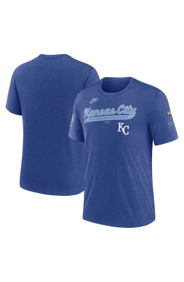 Nike Men's Nike Heather Royal Kansas City Royals Cooperstown Collection Eras Tri-Blend T-Shirt, Main, color, Heather Royal
