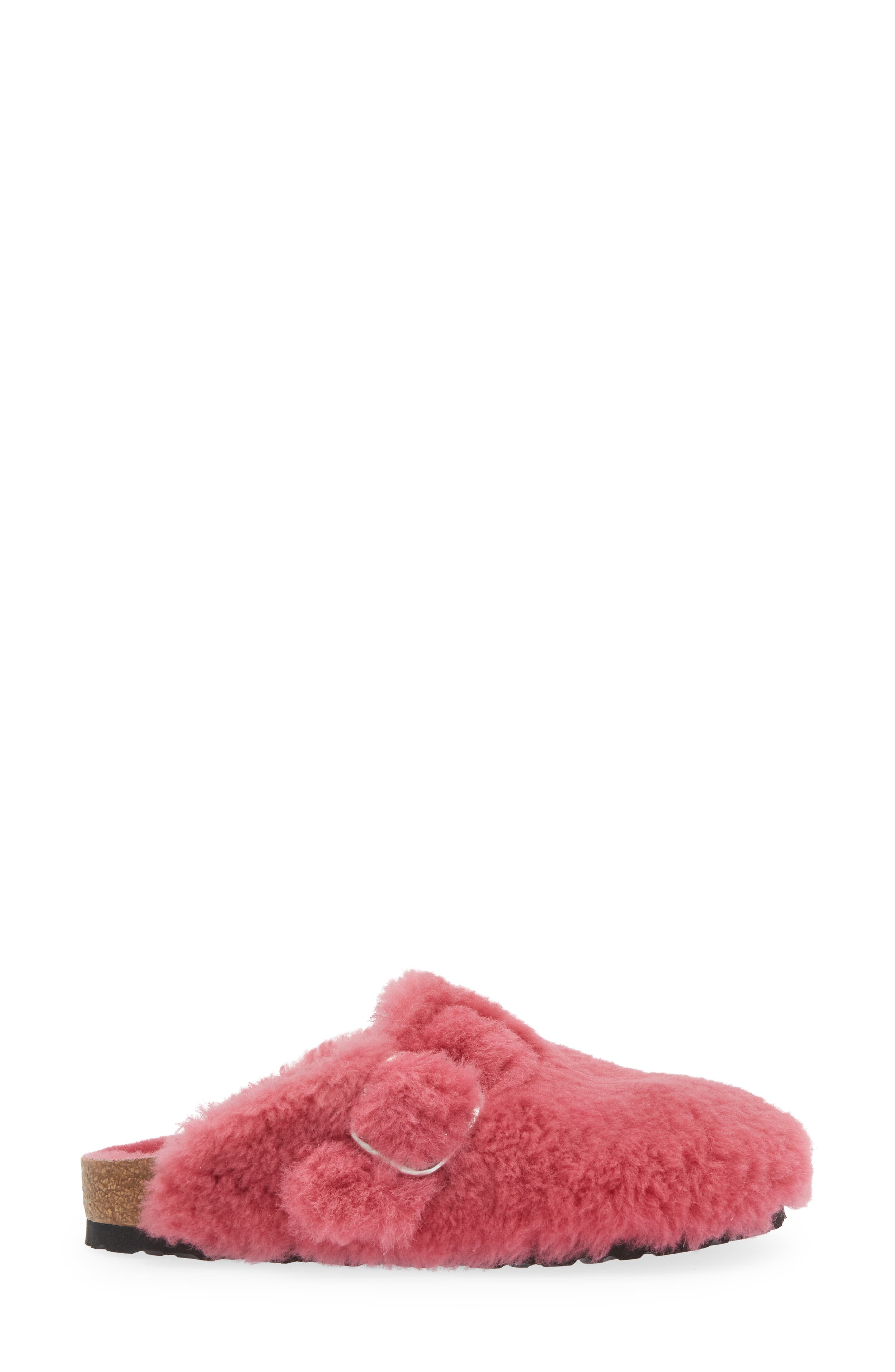 Birkenstock Boston Big Buckle Genuine Shearling Clog - Discontinued, Alternate, color, Fuchsia Tulip